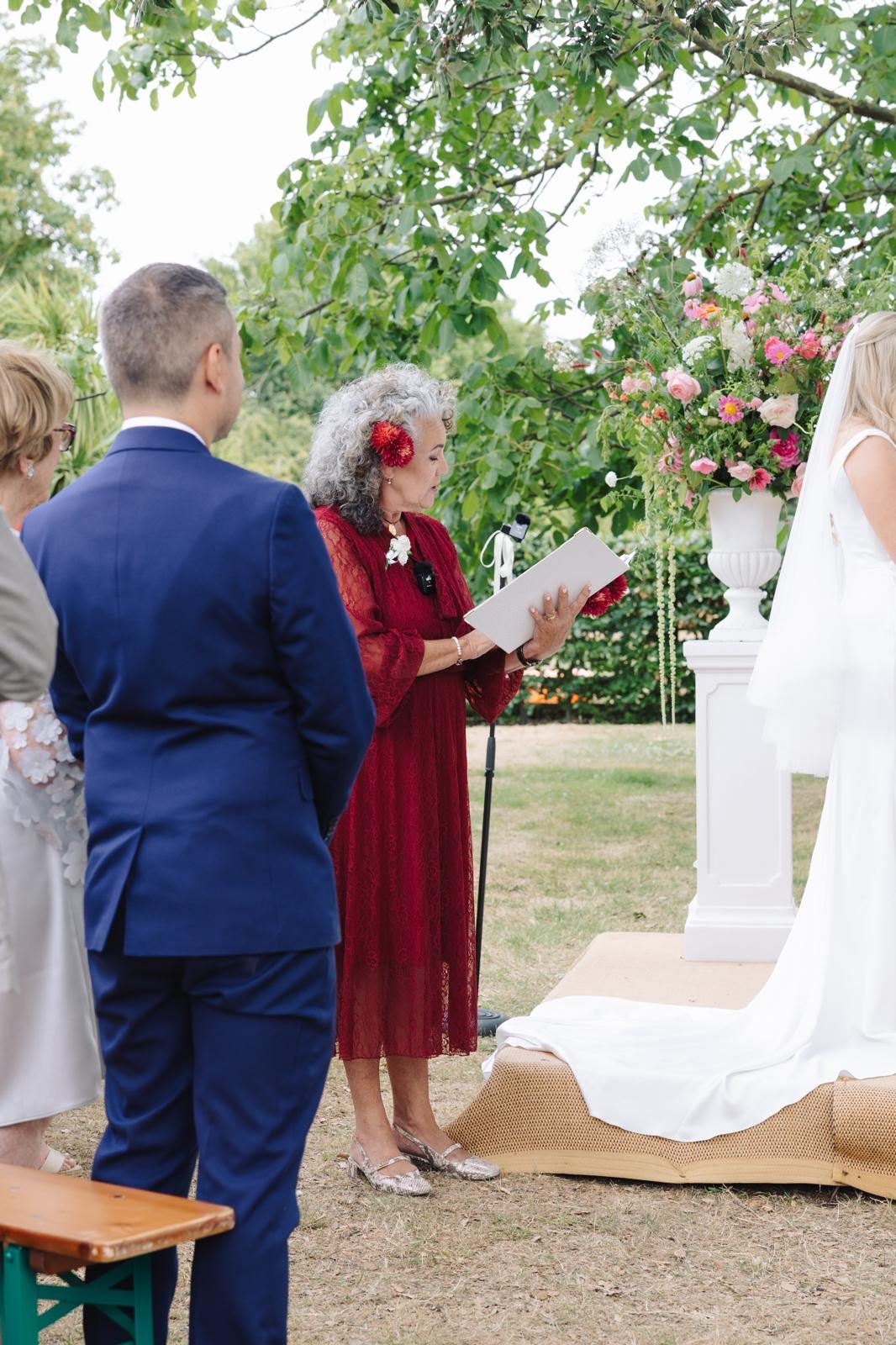 Leah reading during a couple's vows